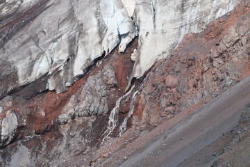 Melting glacier flowing in streams onto the rocks