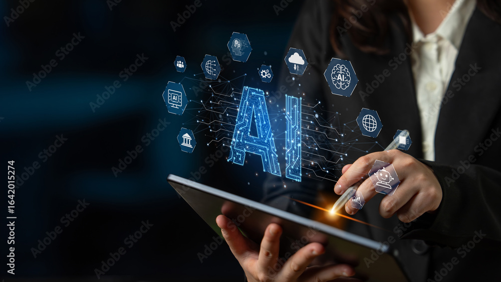 Poster ai assistant brain processor with llm technology, big data, machine learning, generative ai for busi