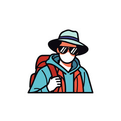Adventurous Traveler Wearing a Hat, Sunglasses, Backpack, and Mask | Outdoor Journey