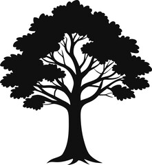 Elegant single tree silhouette on white background