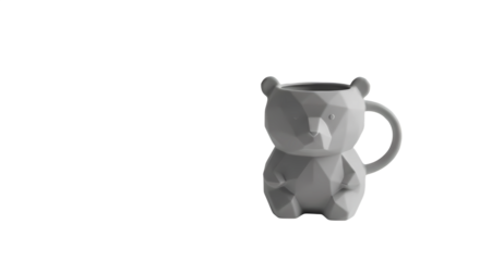 Geometric polygonal ceramic mug shaped like a cute cartoon bear on a black background