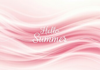 Hello summer greeting with soft pink wavy background, perfect for seasonal promotions and invitations