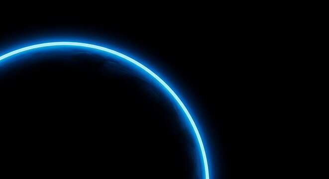 Glowing neon blue eclipse on black background, design element