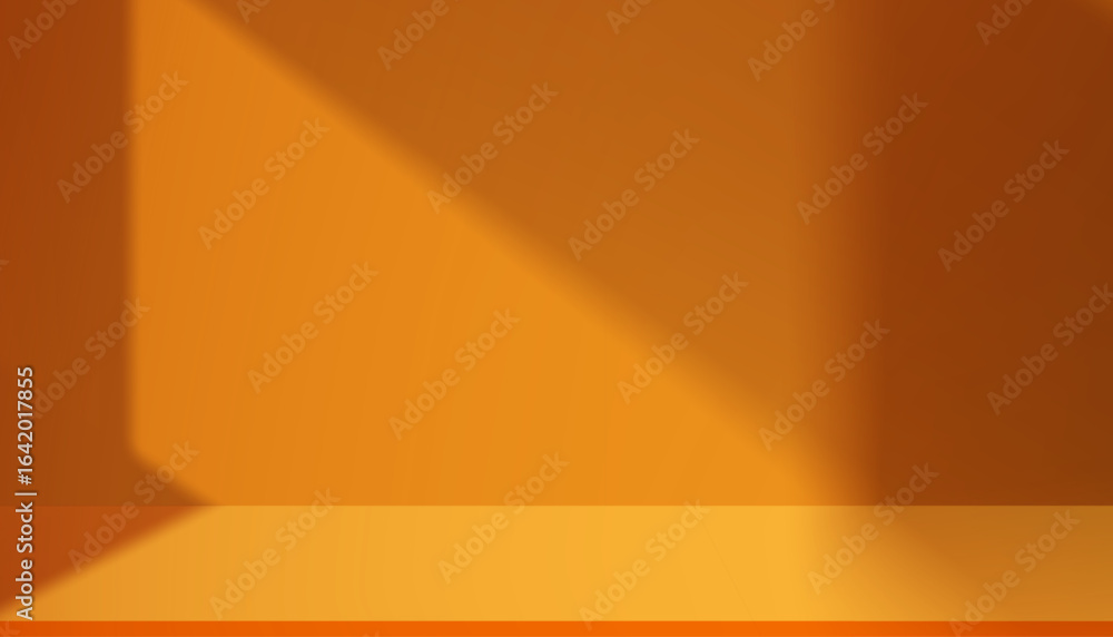 Aufkleber background orange wall studio with shadow,light on surface texture on floor,spring backdrop empty ro