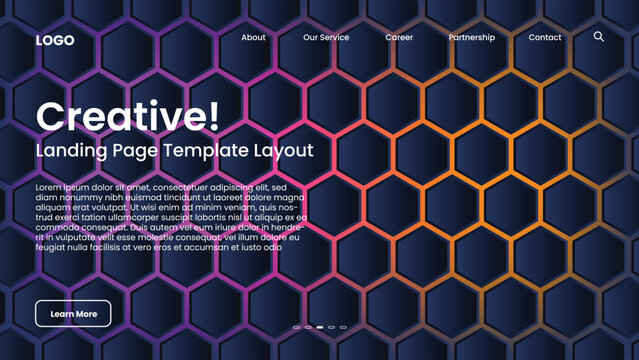 Dark hexagon pattern with vibrant gradient outlines creating a stylish background ideal for modern landing pages digital templates websites and creative graphic design projects