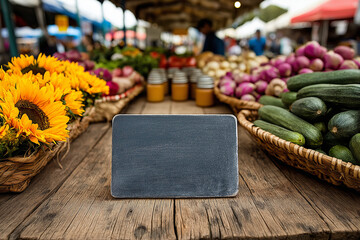 Blank Chalkboard Sign at a Farmers Market Stand