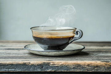 cup of coffee on wooden table