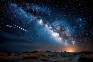 Majestic Night Sky Milky Way Galaxy Starscape Desert Landscape