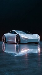 Futuristic Electric Car on Reflective Surface