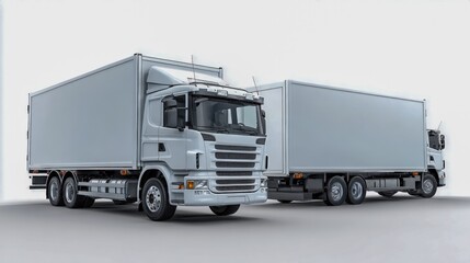 Two White Delivery Trucks Isolated on White Background for Logistics and Transportation Solutions