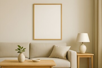 Frame Mockup Living Room Poster - Modern Interior Design 3D Render