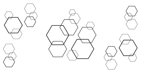 Hand-drawn business people icons on a geometric hexagon pattern background