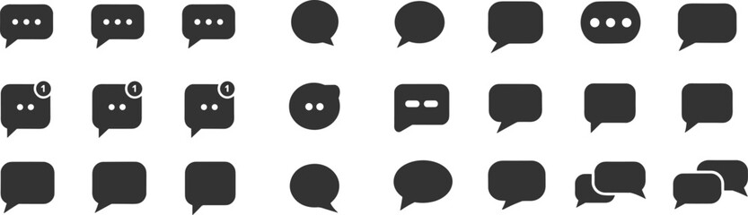 Flat Vector Illustration of Chat Bubble and Speech Balloon Icons for Communication, Messaging, and Social Media Applications, Including Ellipsis and Notifications