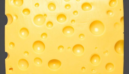A close-up view of a slice of Swiss cheese reveals numerous holes of varying sizes across its yellow surface.