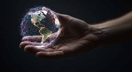 Hand Holding Miniature Glowing World Globe