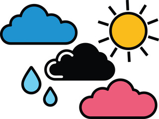 Weather, forecast, climate, meteorology, sun, cloud, rain, sky, season, element, nature, symbol, vector, icons, set, collection, conditions, design, graphic, simple