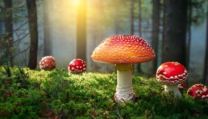 amanita mushrooms within the forest environment