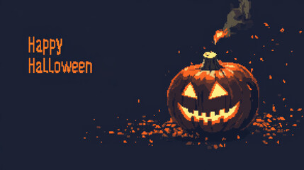 Jack-o-lantern glows warmly in a retro style for Halloween celebration with a spooky vibe