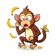 Playful Monkey Sneezing Accidentally Tossing Bananas Funny Cartoon Vector Illustration for Kids and Wildlife Fans