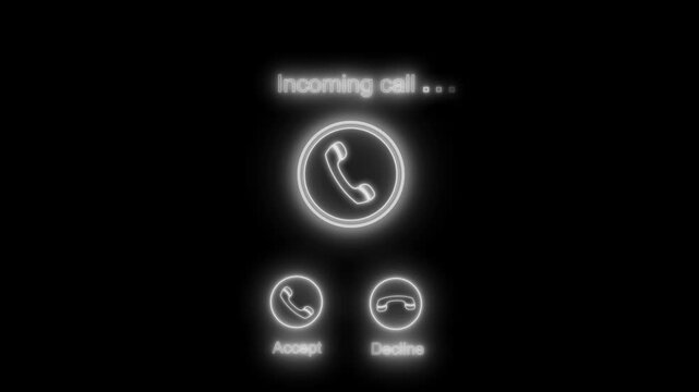 Glowing neon-style incoming call screen with accept and decline options animation