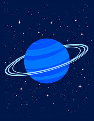 Blue planet with rings in space