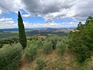 mountain landscape with trees in tuscany, italy