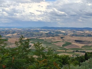 aerial view of countryside in val d'orcia, tuscany