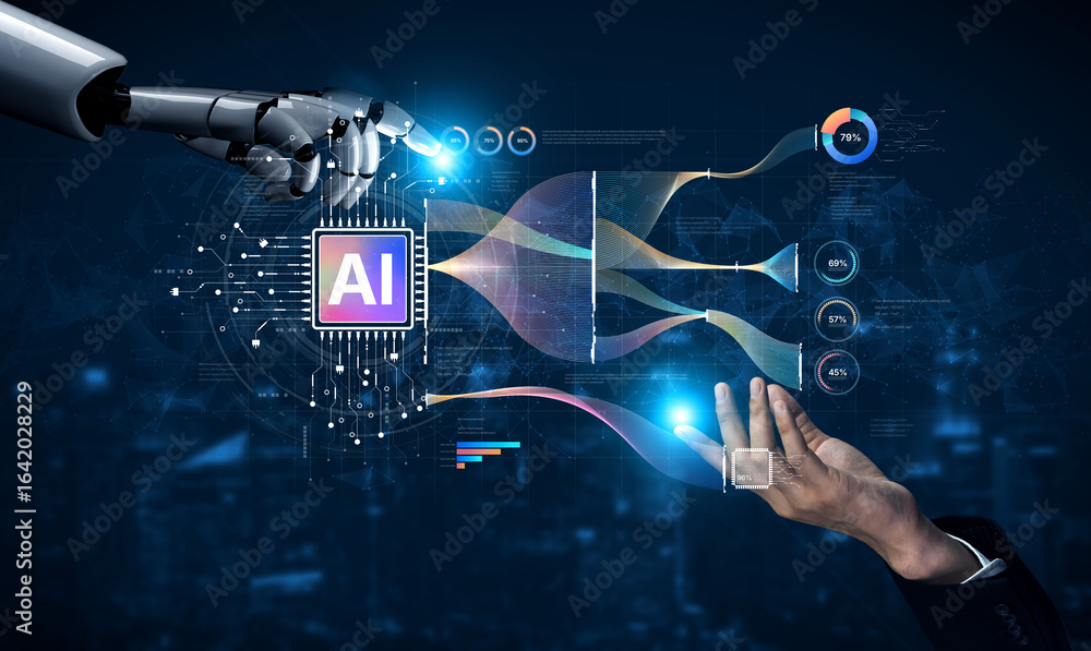 Poster ai brain processes big data with generative ai, llms, and machine learning to support business decis