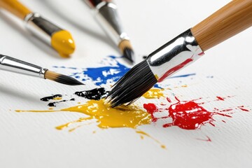 Obraz premium Paintbrush strokes creating colorful splatter art.