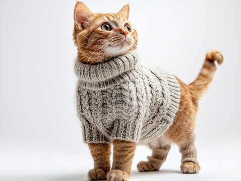 Ginger Cat in Cozy Knit Sweater: Perfect Pet Fashion