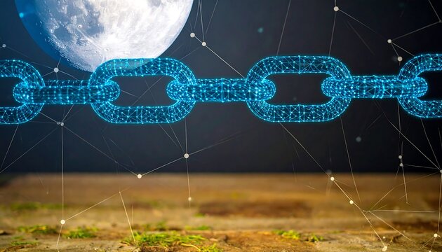 Digital chain graphic network moon night