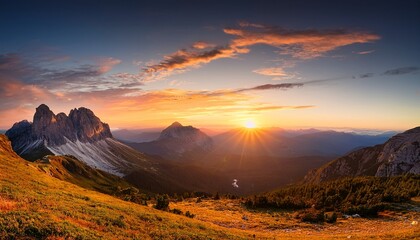 breathtaking sunset over majestic mountains serene landscape digital art vibrant environment panoramic view nature s beauty