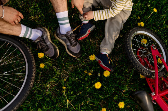 Father and Child Take a Break from Biking 