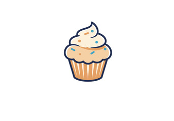 Cartoon Cupcake with Sprinkles and Creamy Frosting Illustration.