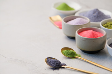 assortment of various powder matcha tea