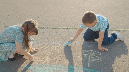Kid child baby boy girl happy family, child dream, Children in the act of drawing, street art joy,...