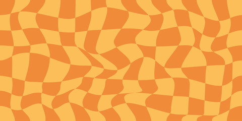 Abstract distorted and twisted orange checkered background.