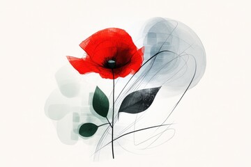 A vibrant poppy flower design with abstract elements.
