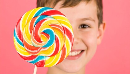 Child holding lollipop studio shot