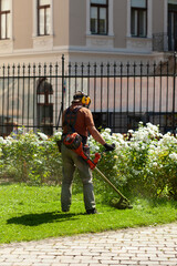 Gardener Trimming Grass