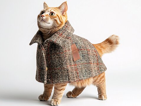 Stylish Cat in Designer Coat: Fashionable Pet Apparel