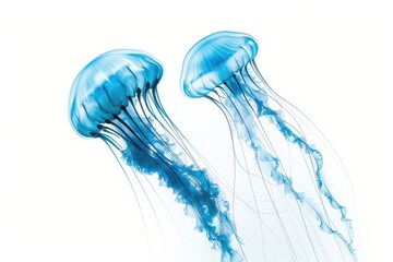 Bioluminescent jellyfish drifting in black water