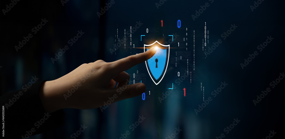 Aufkleber cyber security protects against breaches, hacks, and network attacks using strong infrastructure and