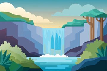 Cut Paper Style Waterfall Background With Faded Textures