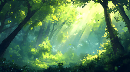 Sunlit Forest Clearing with Gentle Light Rays nature