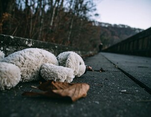 Obraz premium Abandoned teddy bear on a walkway
