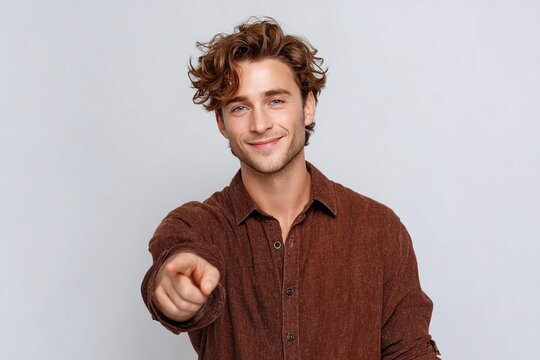 Friendly Caucasian Man Pointing Forward - Powered by Adobe