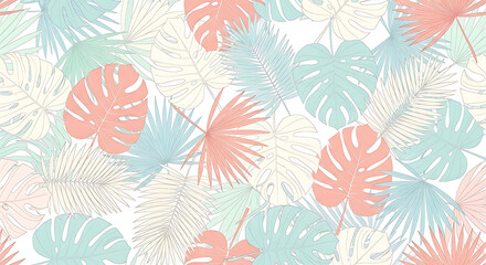 Pastel Tropical Leaves Seamless Pattern background