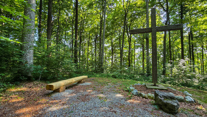 Place to give respect to the dead in the forest cemetery Friedwald in Germany.