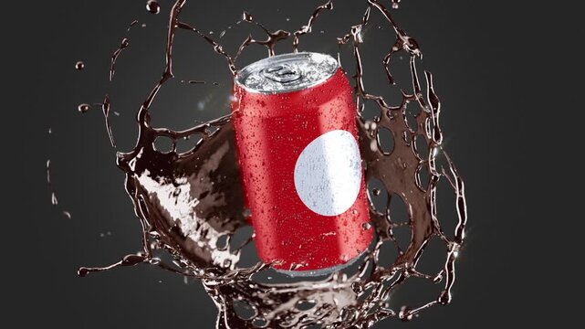 330ml soda can falling splash slow motion, depth of field